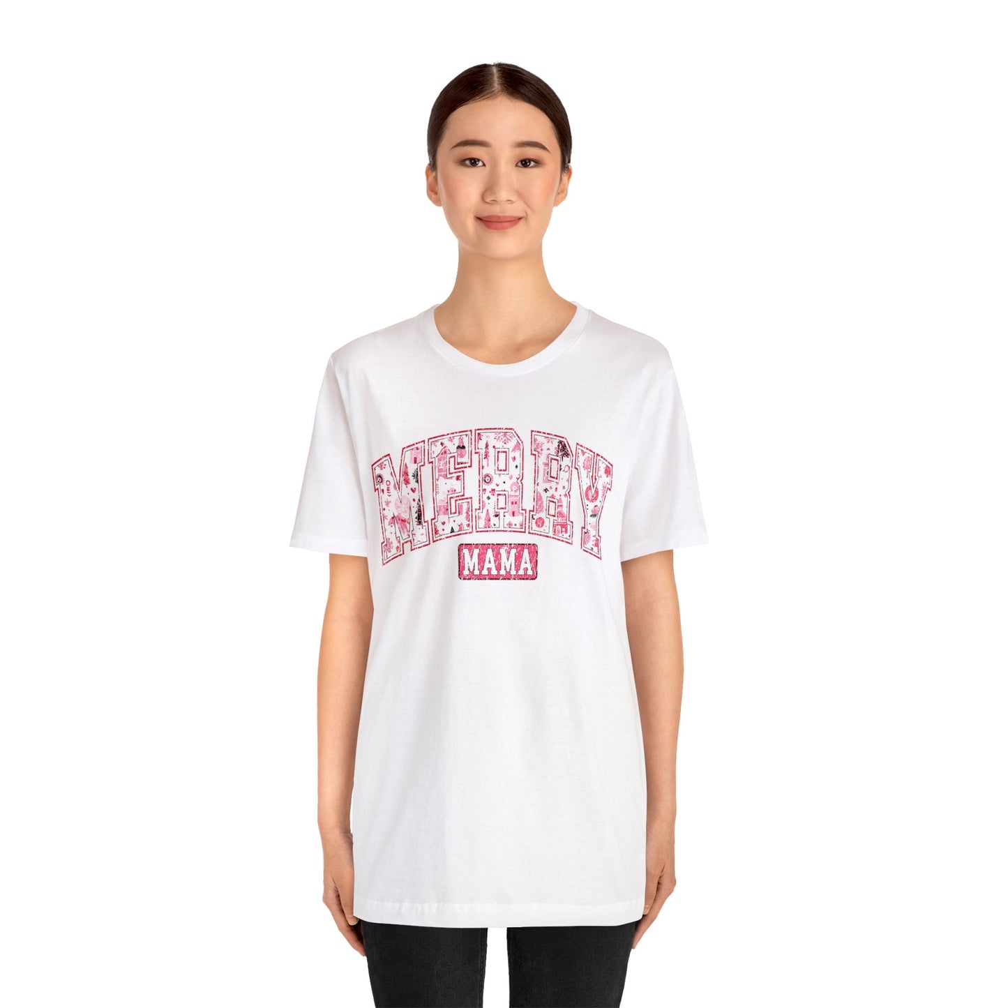 MERRY MAMA Pink Christmas T-Shirt Unisex Jersey Short Sleeve Tee